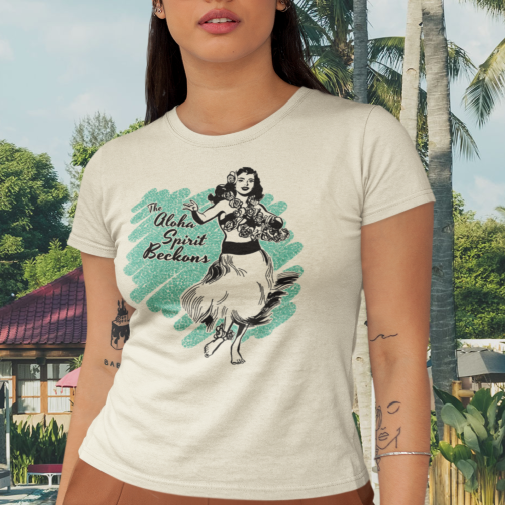 Vintage Hula Girl - Aloha Spirit Beckons - Retro Pinup Soft Cream Cotton Women's T-shirt