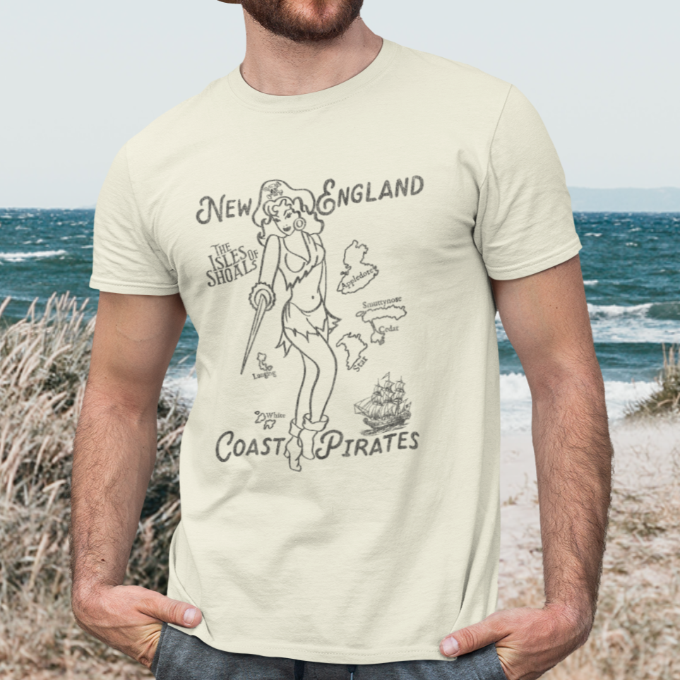 New England Pirate Woman - Isle of Shoals - Vintage Pinup Soft Cream Cotton Men's T-shirt