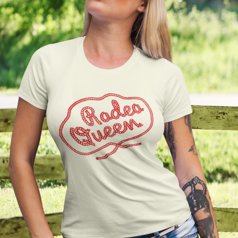 Rodeo Queen Retro Western Rope Ladies Premium Cotton T-shirt in Assorted Colors
