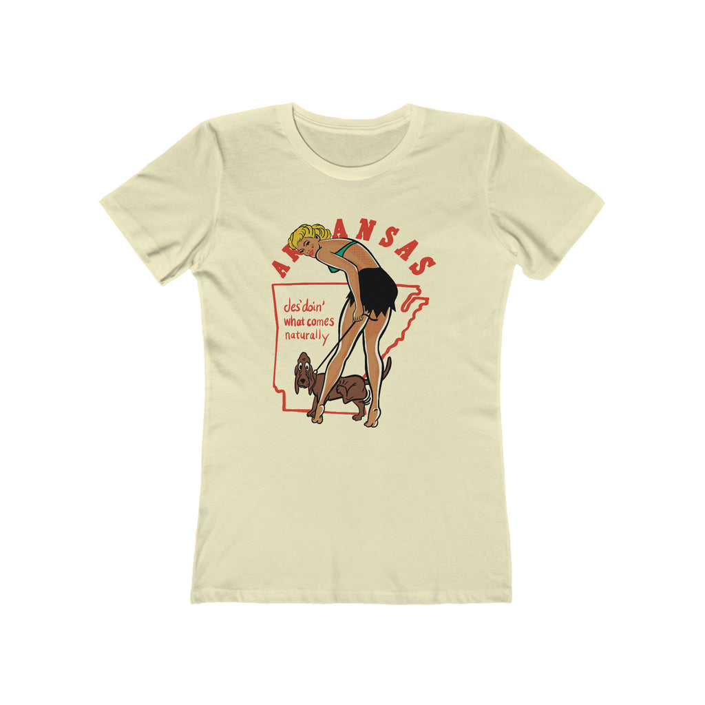 Arkansas Pinup Sexy Hillbilly Gal 1950s Vintage Reproduction Cream Cotton Women's T-shirt Solid Natural