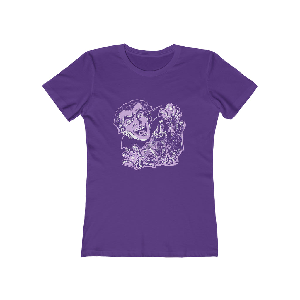 Dracula's Castle on a Ladies Fitted Premium Cotton T-shirt in 2 Assorted Colors Solid Purple Rush