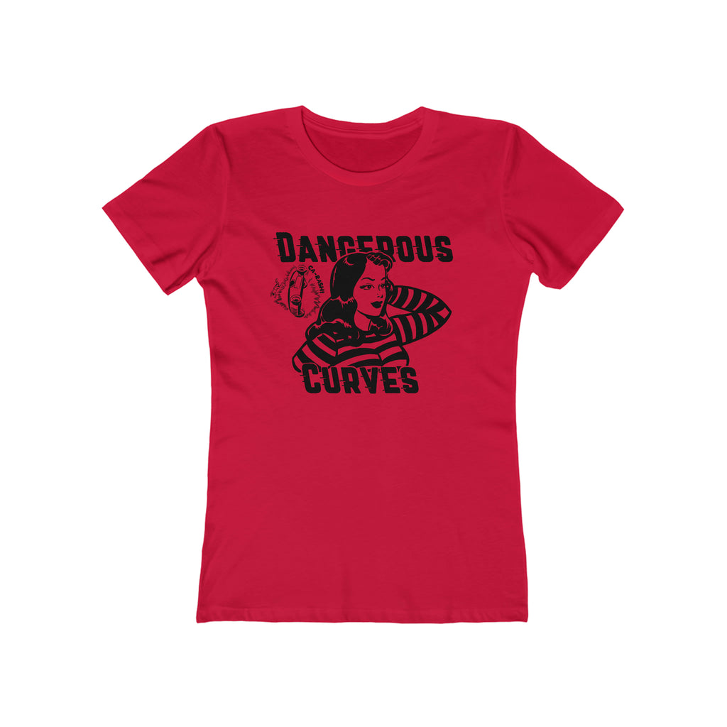 Dangerous Curves Pinup Ladies Premium Cotton T-shirt in Assorted Colors Solid Red