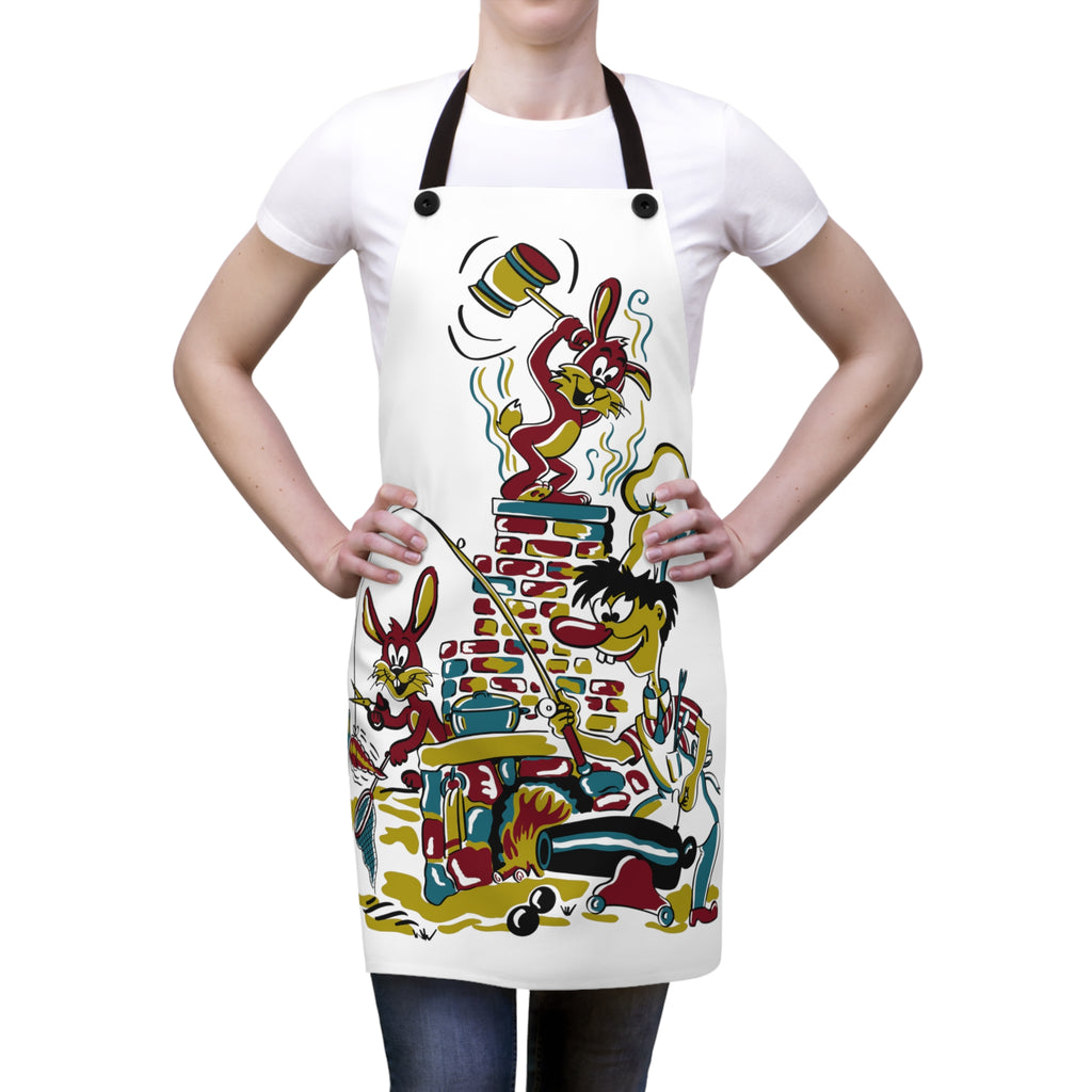 Vintage Style BBQ Midcentury Kitschy Kitchen Apron - Whoa Rabbit- The Perfect BBQ Gift for Outdoor Grillers One Size