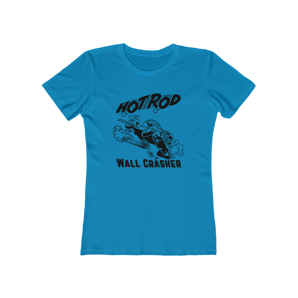 Hot Rod Wall Crasher Racing Ladies Premium Cotton T-shirt in Assorted Colors Solid Turquoise