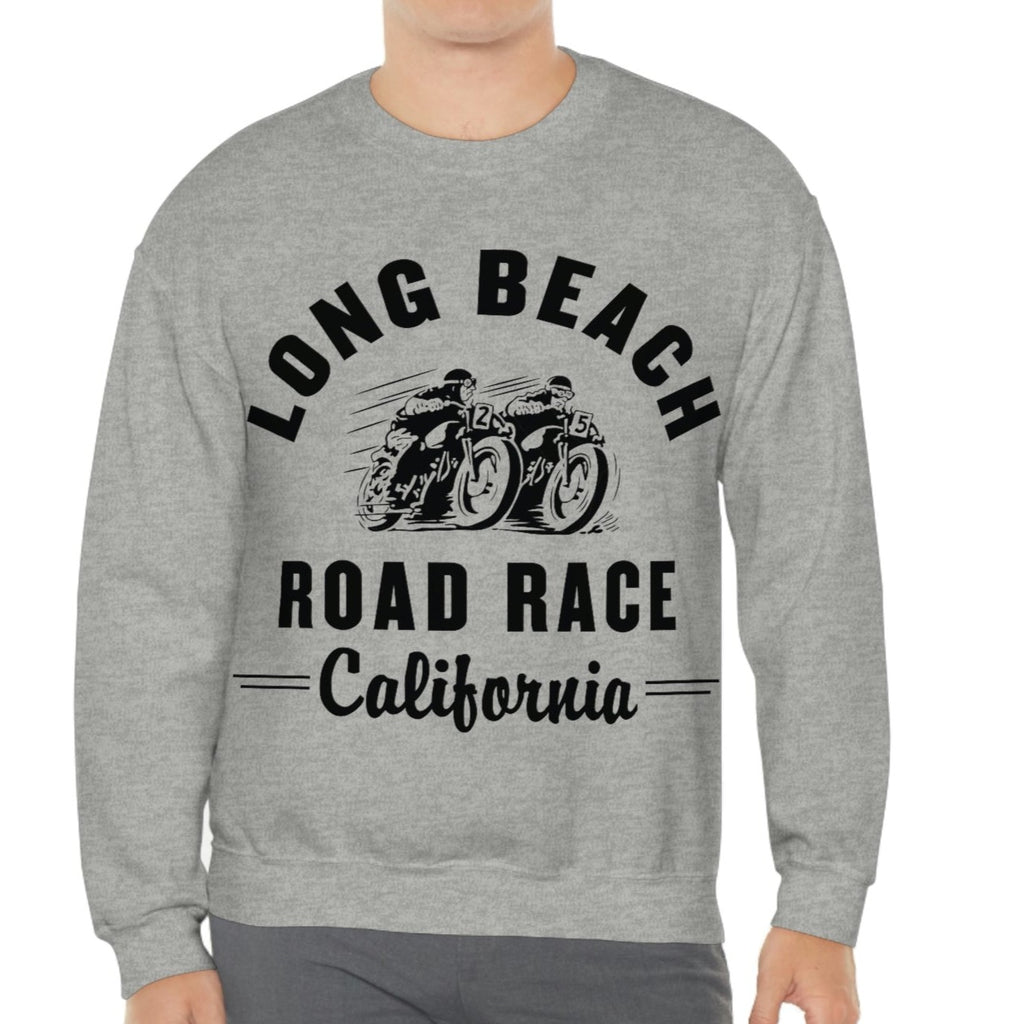 Long Beach Motorcyle Road Race Gray Crewneck Sweatshirt