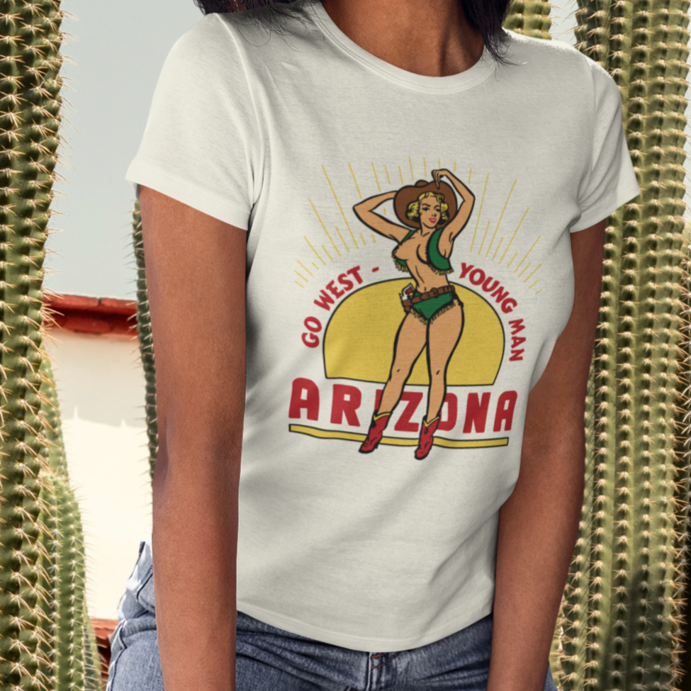 Arizona Cowgirl Pinup Vintage Reproduction Premium Cream Cotton Women's T-shirt