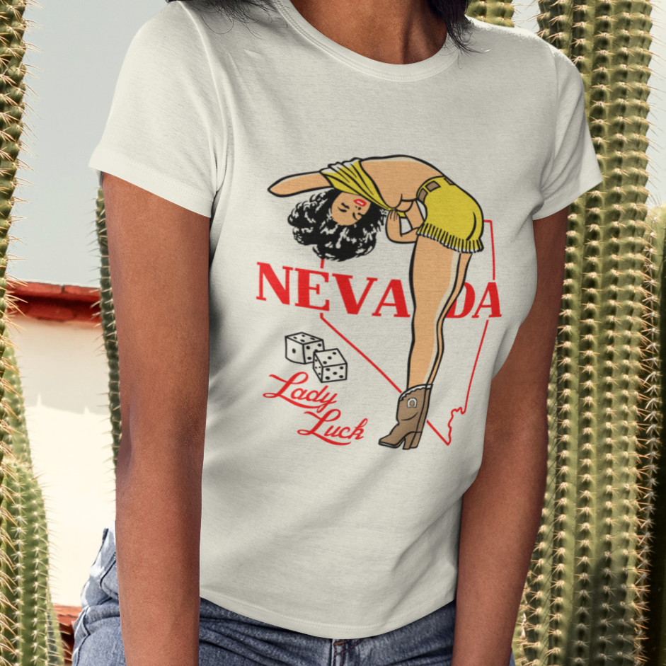 Nevada State Lady Luck Pinup Ladies Cream T-shirt