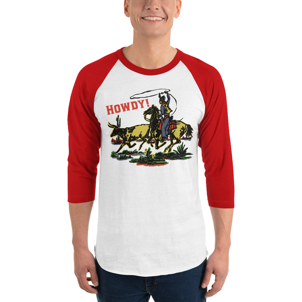 Howdy! Unisex 3/4 Sleeve Raglan T-shirt White/Red
