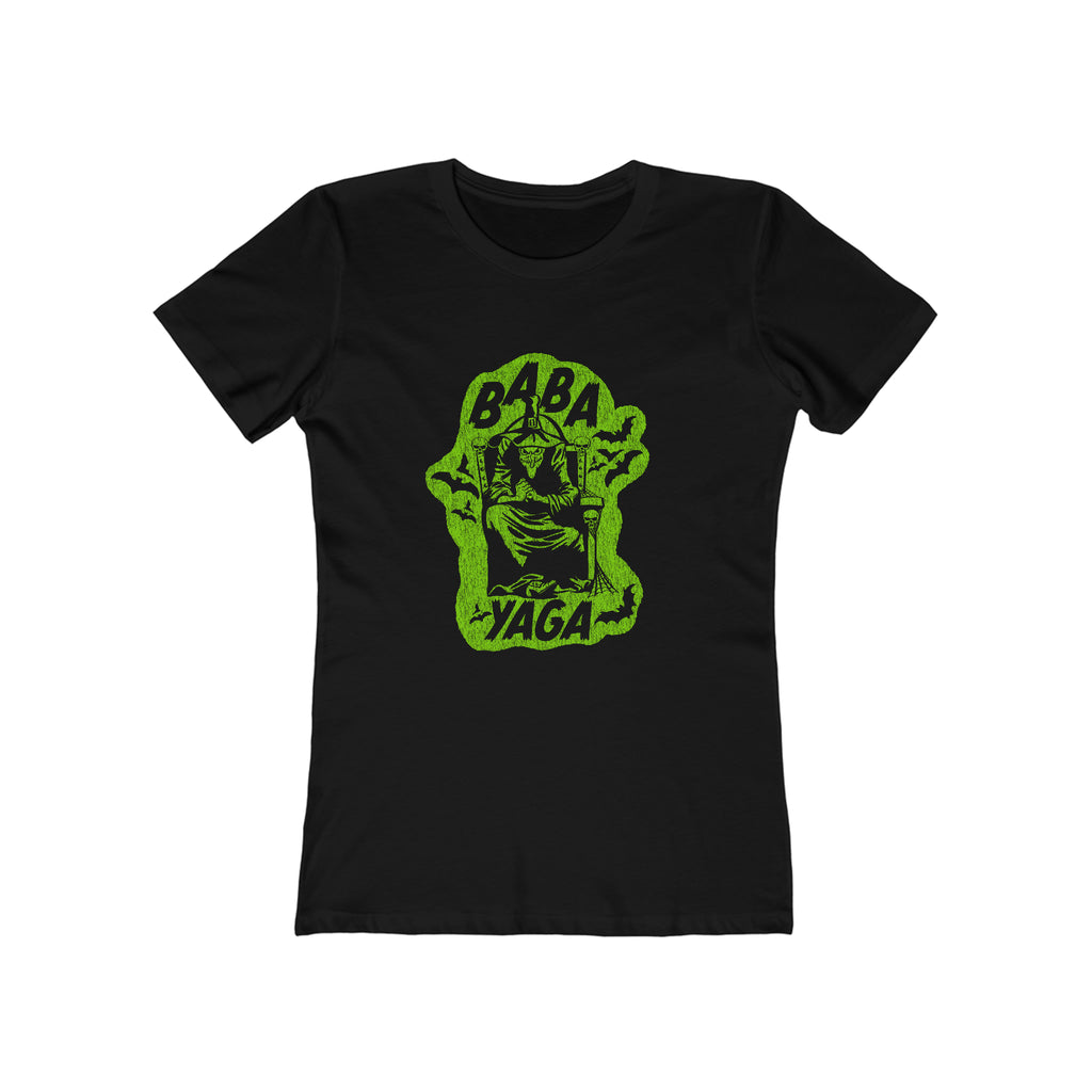Witch Baba Yaga Green Print Vintage Halloween Women's T-shirt Solid Black