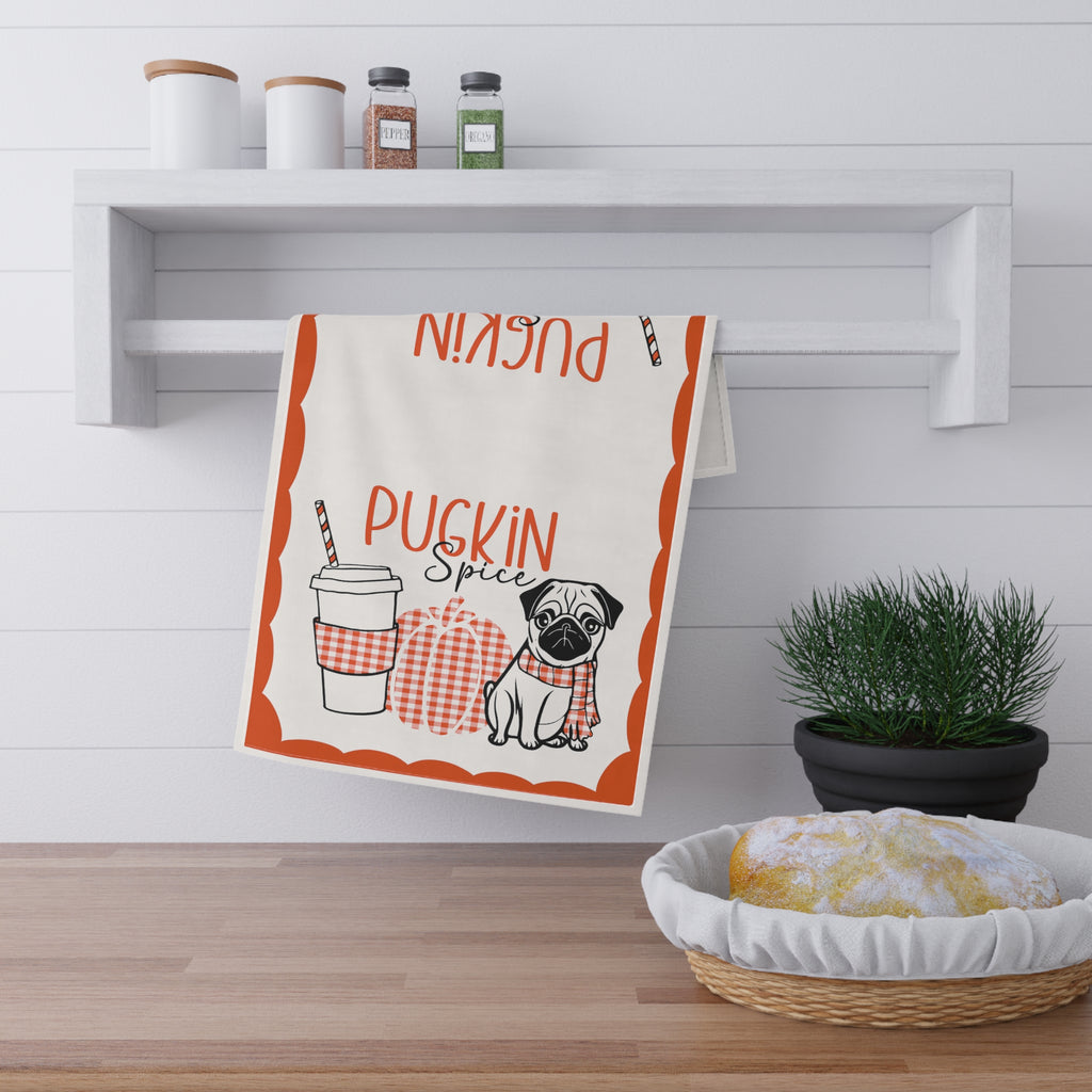 Pugkin Spice Latte Fall Kitchen Tea Towel