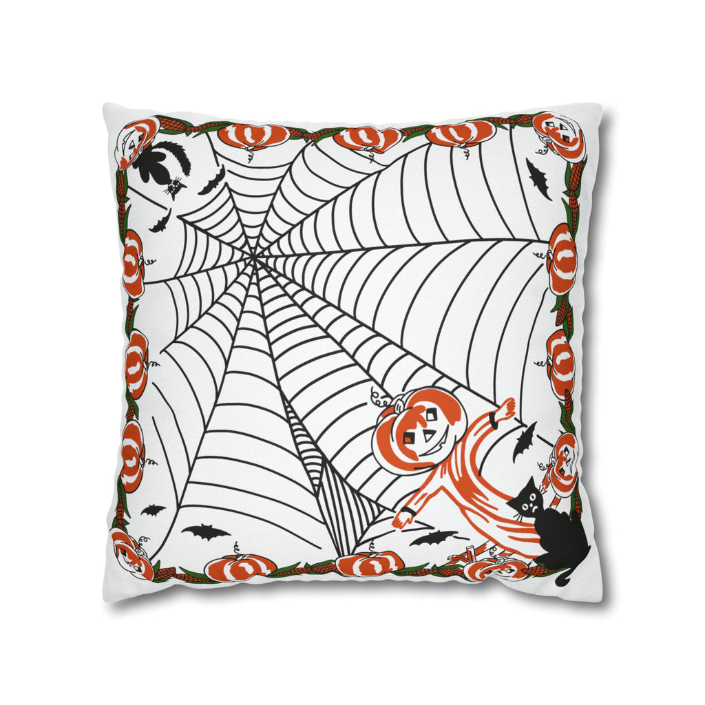 Vintage Spider Web Pumpkin Patch Retro Pillow Case 18" × 18"