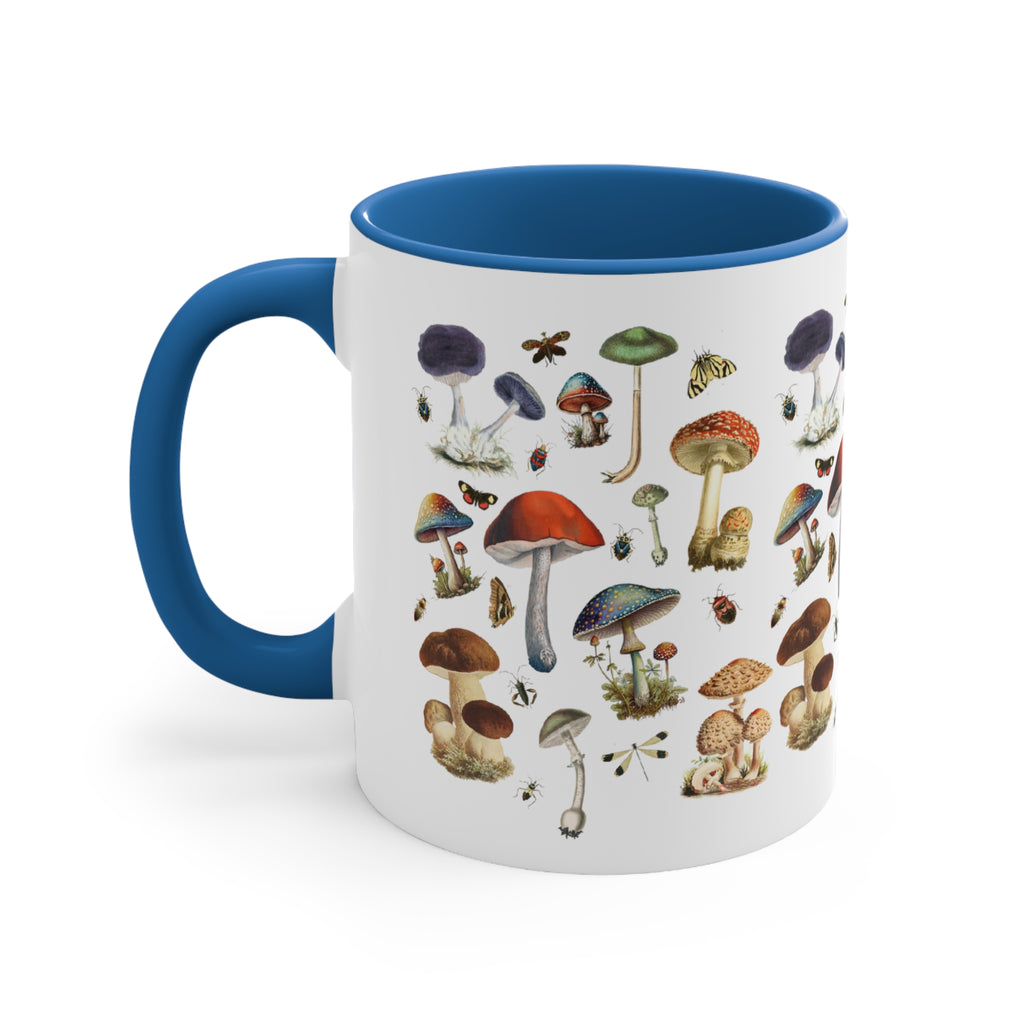 Retro Magic Mushroom Red Accent Ceramic Coffee Mug, 11oz. Blue 11oz