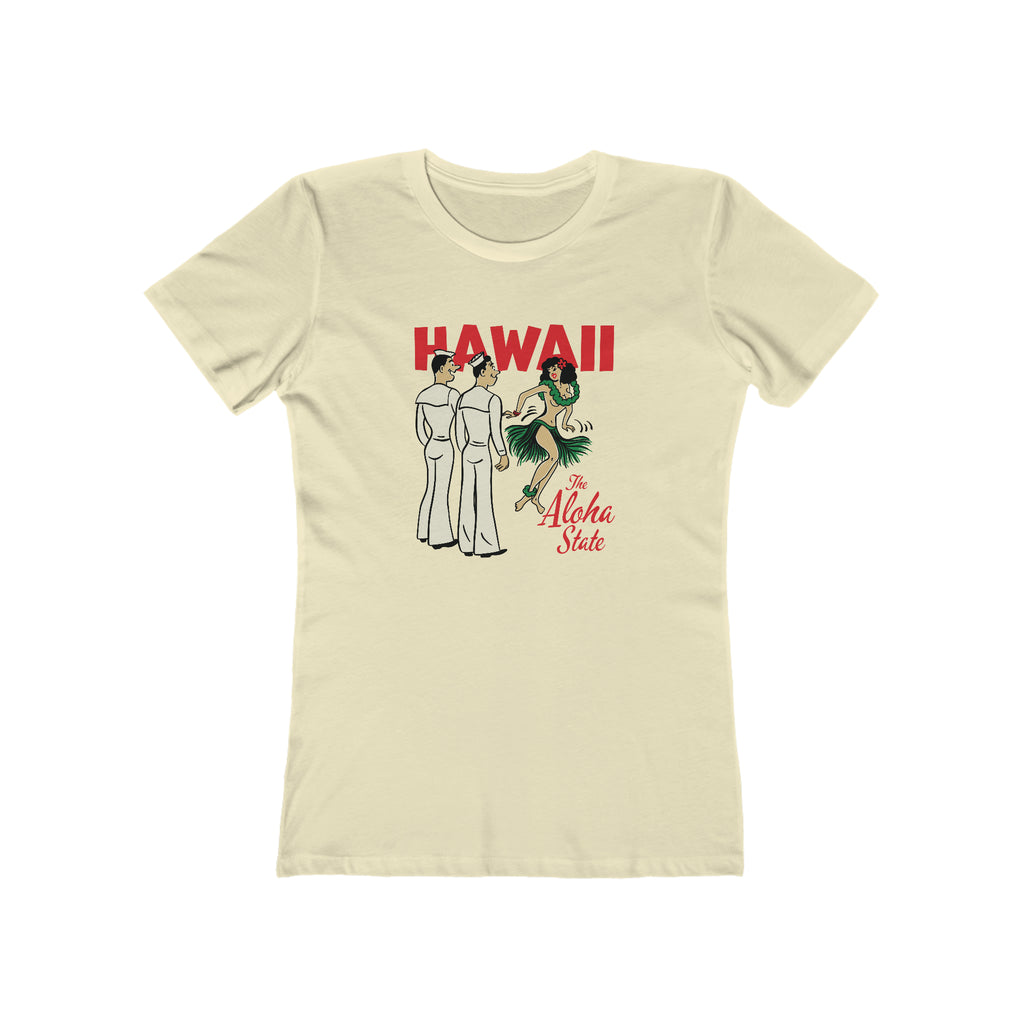 Hawaii The Aloha State Retro Hula & Sailor Women's T-shirt Solid Natural