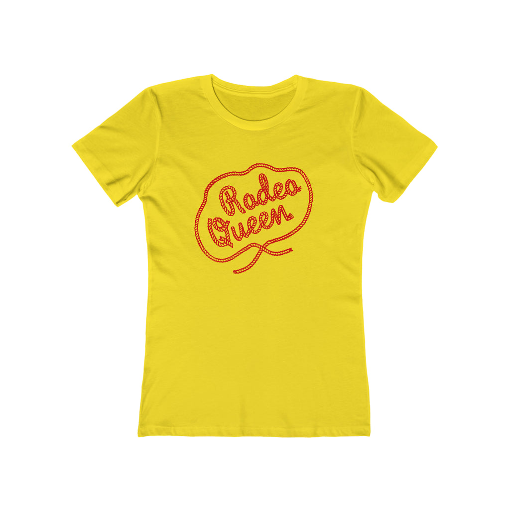 Rodeo Queen Retro Western Rope Ladies Premium Cotton T-shirt in Assorted Colors Solid Vibrant Yellow