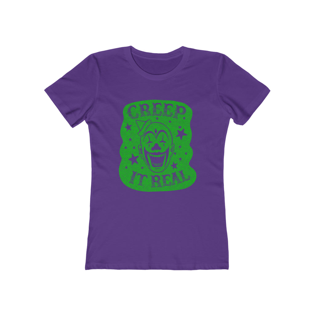 Creep It Real Vintage Halloween Clown Green Distressed Aged Retro Print on Soft Cotton Women's T-shirt Solid Purple Rush