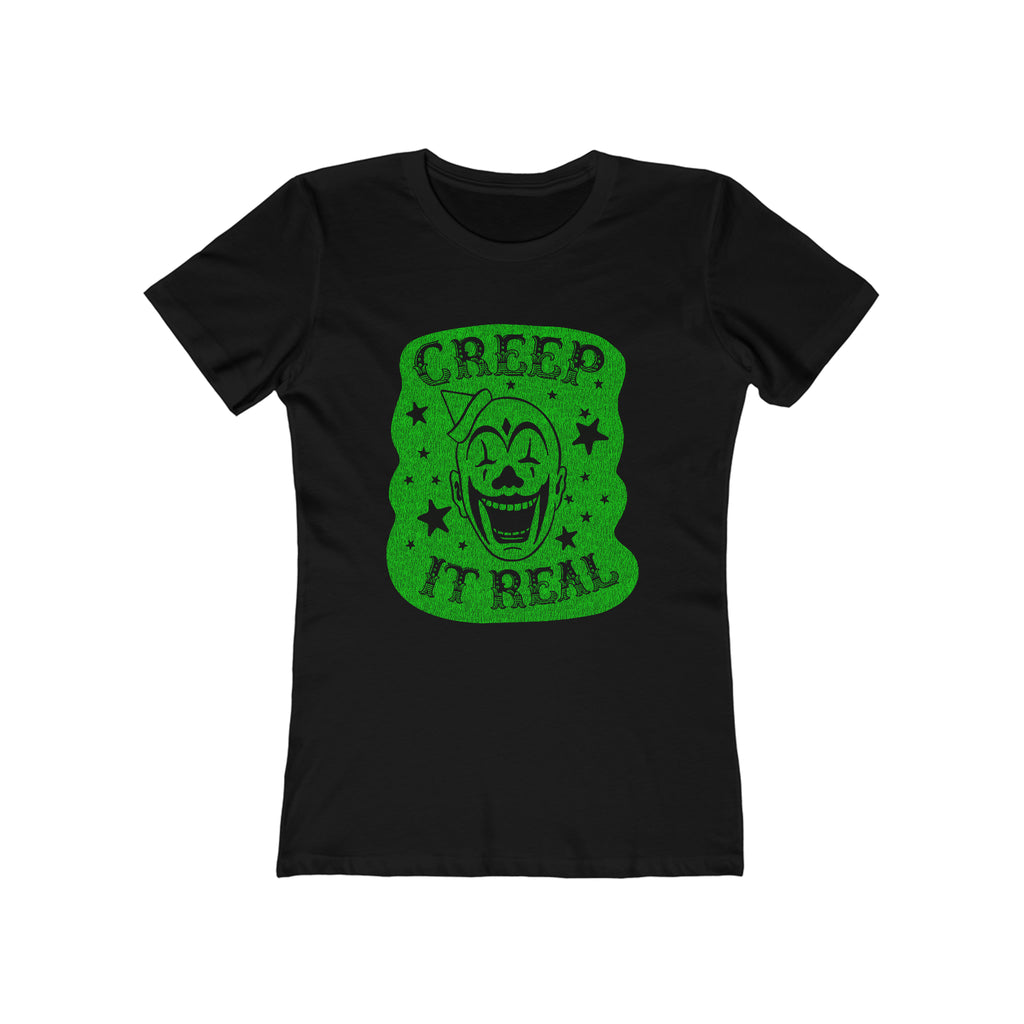 Creep It Real Vintage Halloween Clown Green Distressed Aged Retro Print on Soft Cotton Women's T-shirt Solid Black