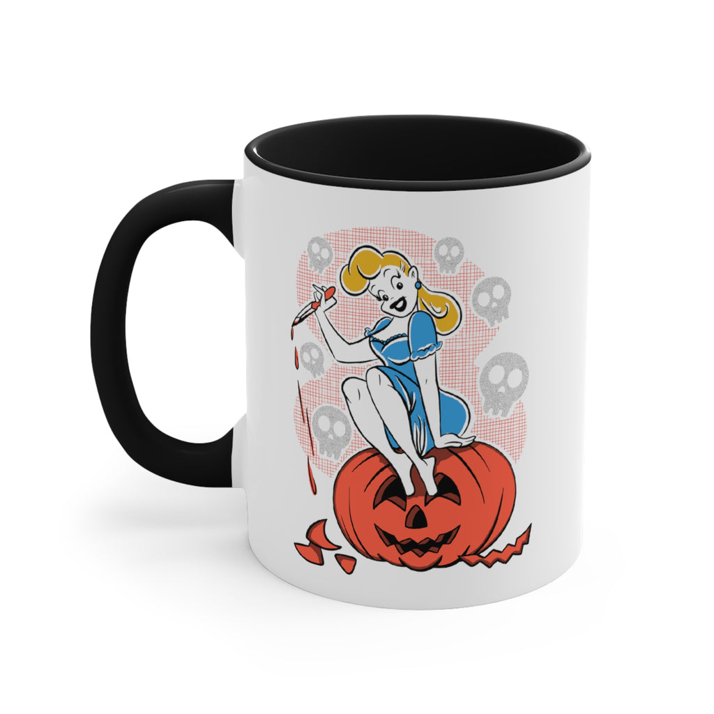 Pumpkin Slayer Pinup Halloween Black Accent Ceramic Coffee Mug, 11oz. , Black 11oz