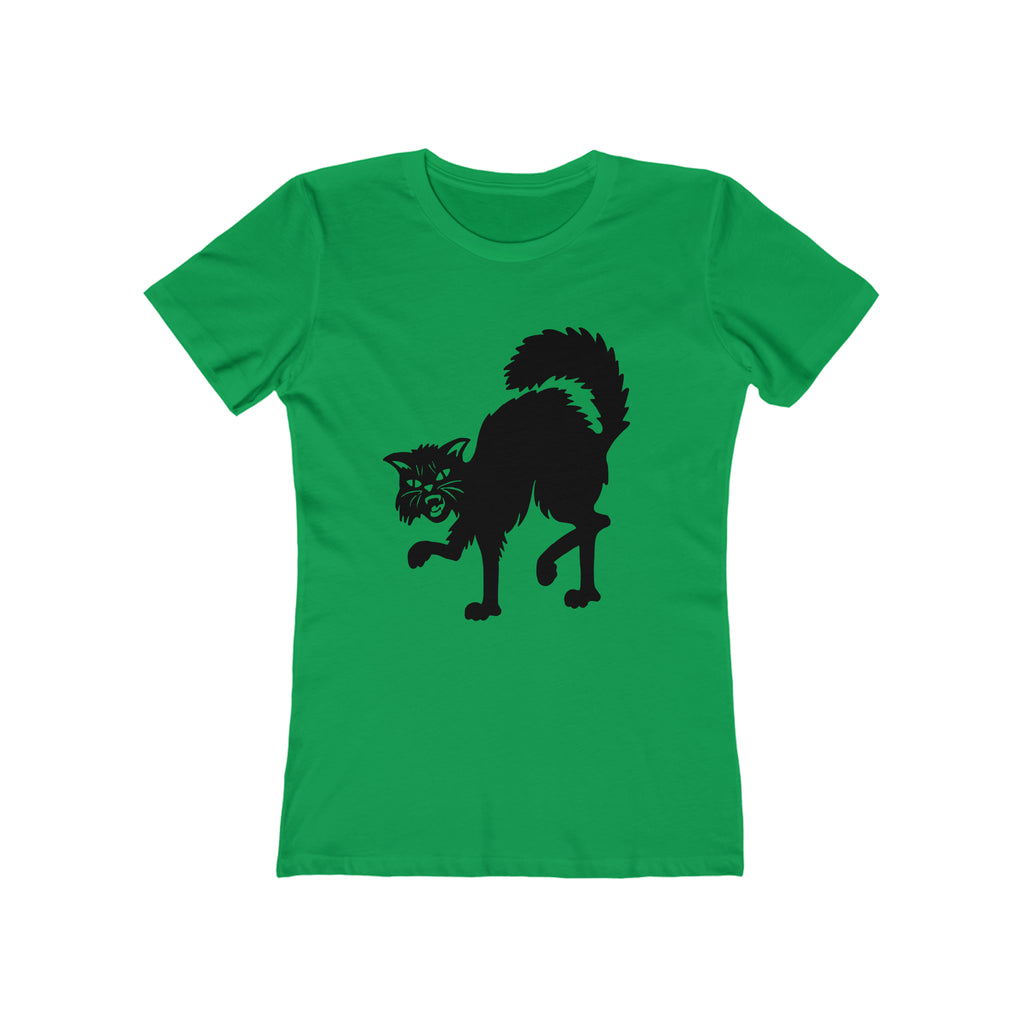Vintage Halloween Scaredy Cat Retro Women's T-shirt in 6 Assorted Colors Solid Kelly Green