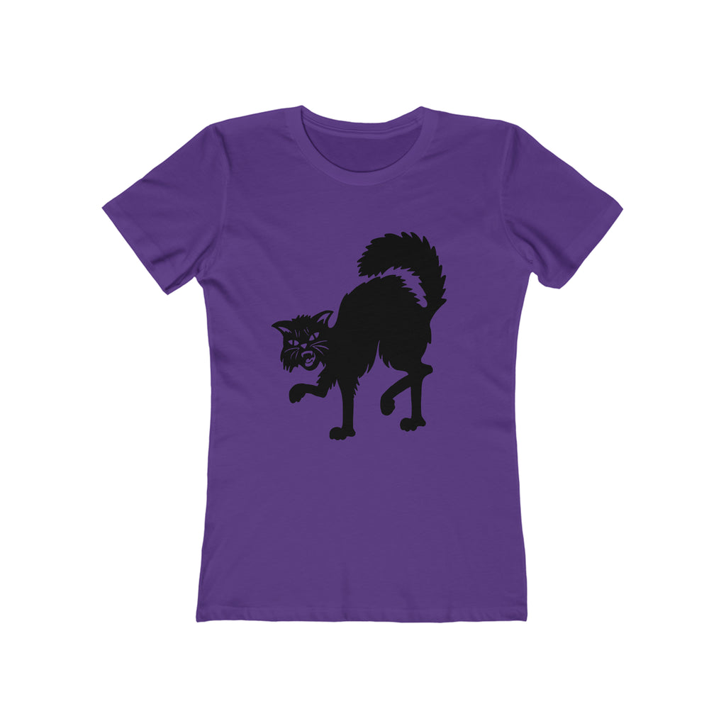 Vintage Halloween Scaredy Cat Retro Women's T-shirt in 6 Assorted Colors Solid Purple Rush