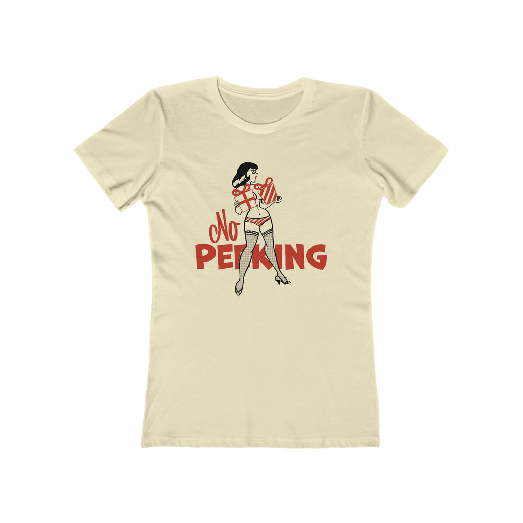 No Peeking - Pinup Christmas Women's T-shirt Solid Natural