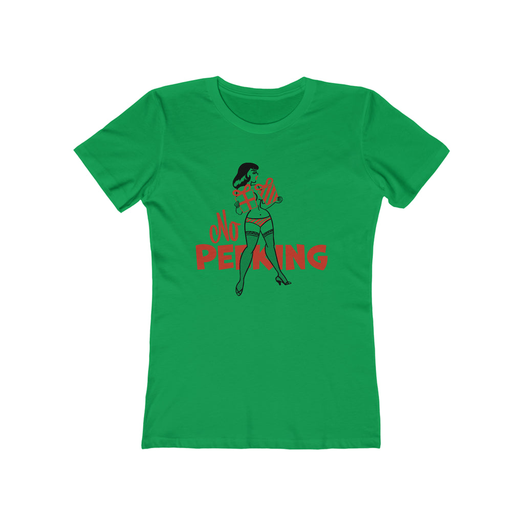 No Peeking - Pinup Christmas Women's T-shirt Solid Kelly Green