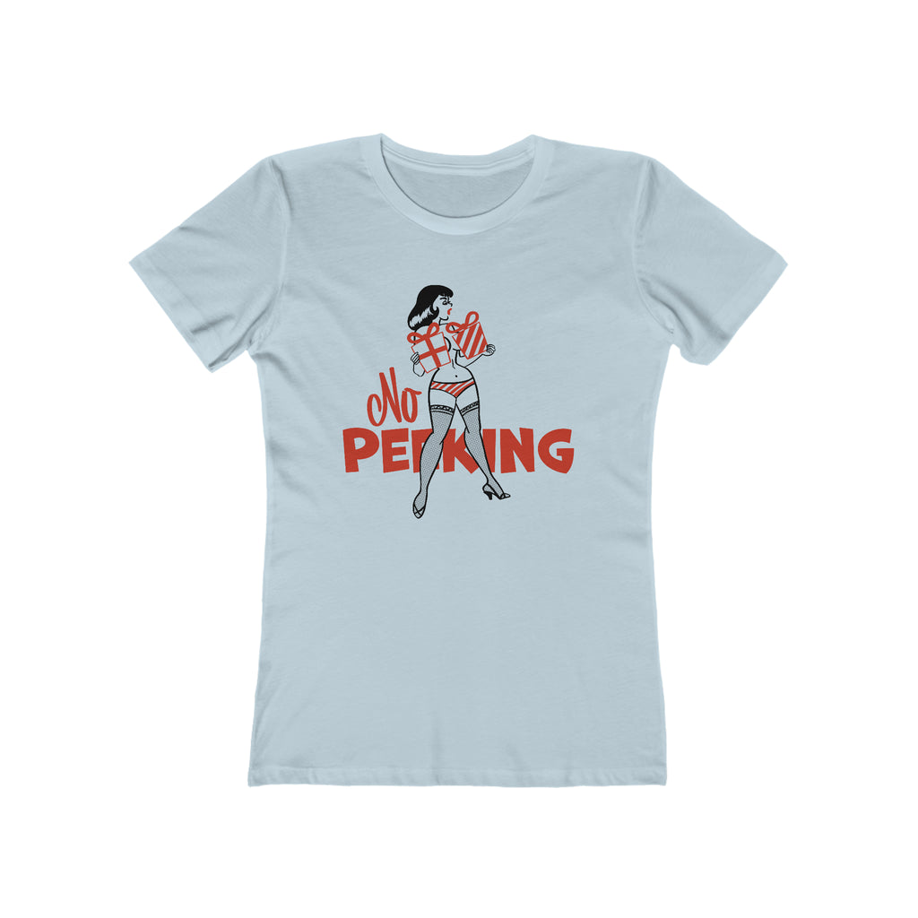 No Peeking - Pinup Christmas Women's T-shirt Solid Light Blue