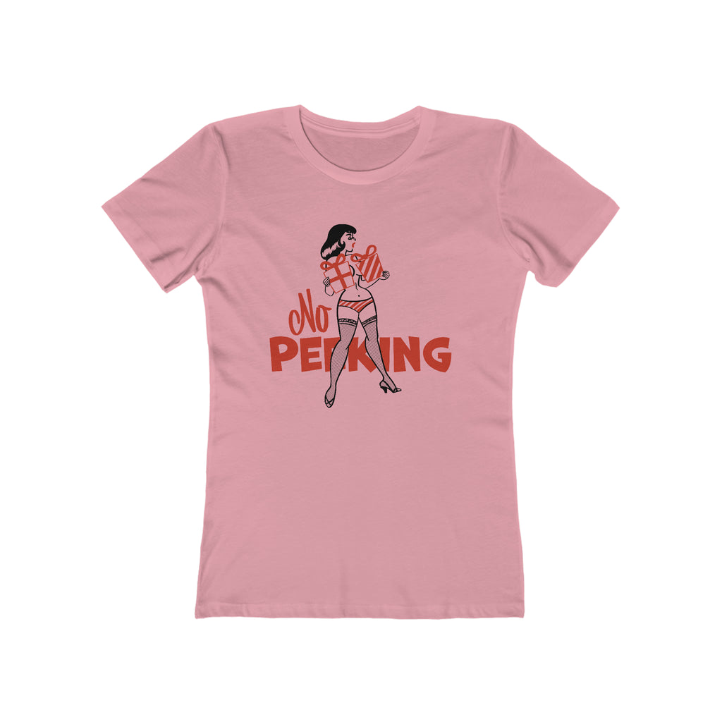 No Peeking - Pinup Christmas Women's T-shirt Solid Light Pink