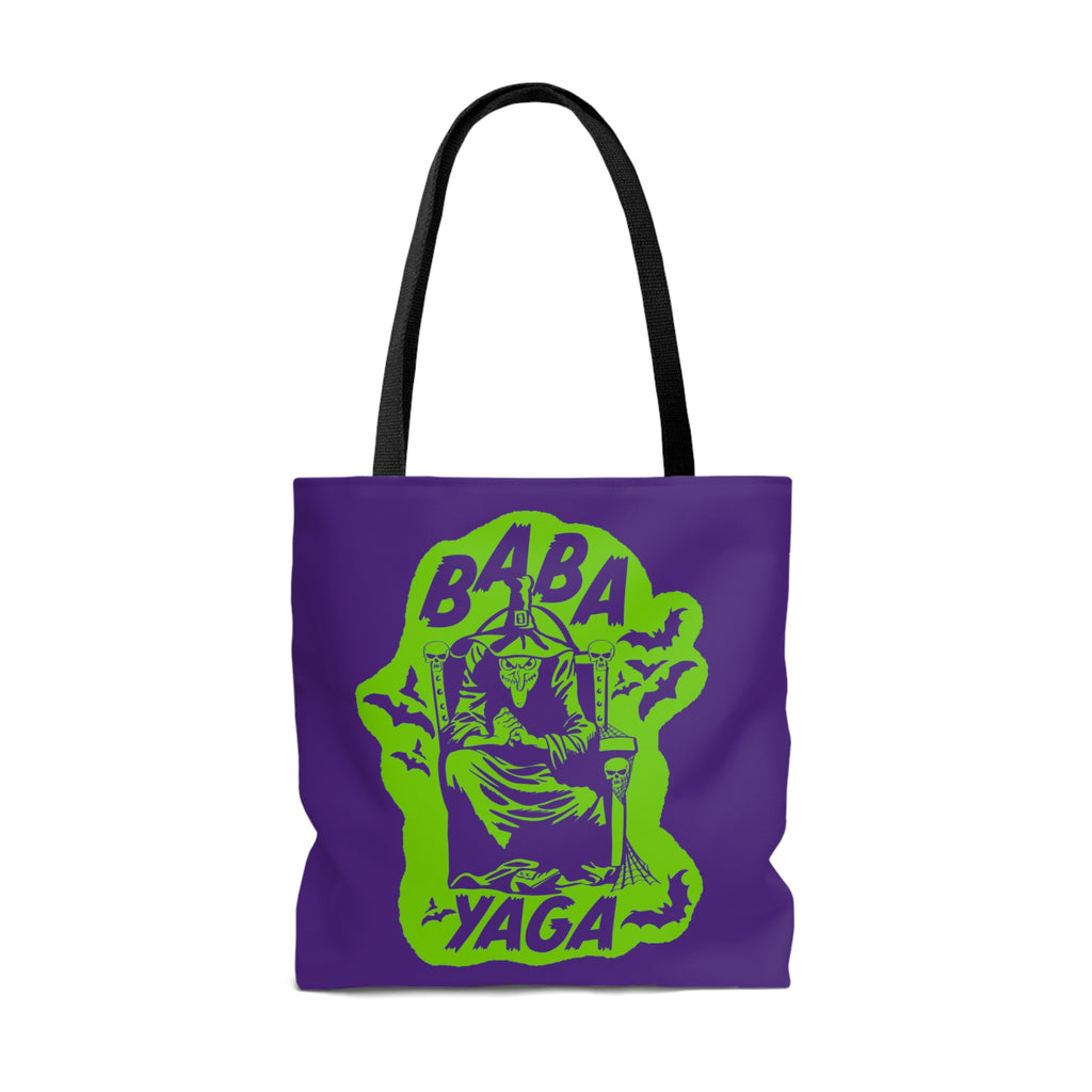 Witch Baba Yaga Vintage Halloween Spooky Double Sided Print Large Purple Tote Bag