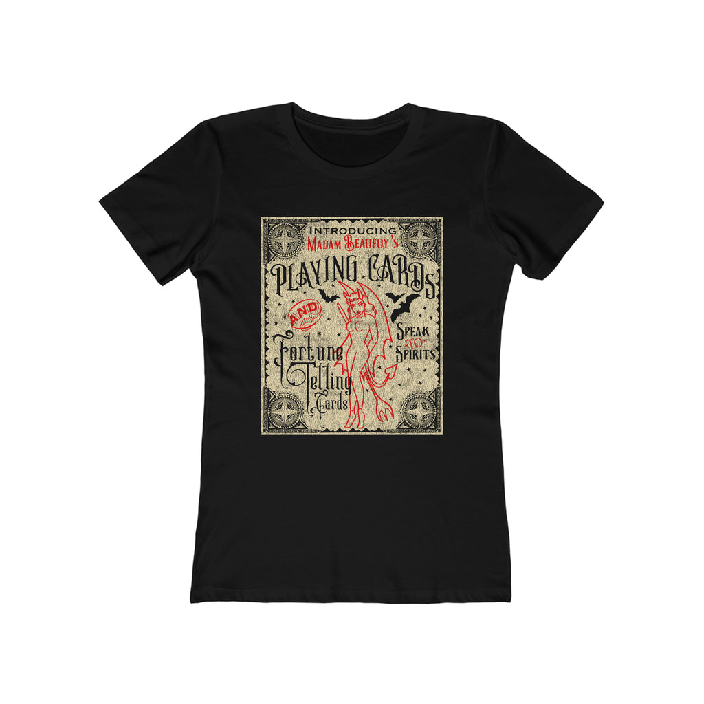 Fortune Telling Card Game Vintage Halloween Soft Black Cotton Women's T-shirt Solid Black