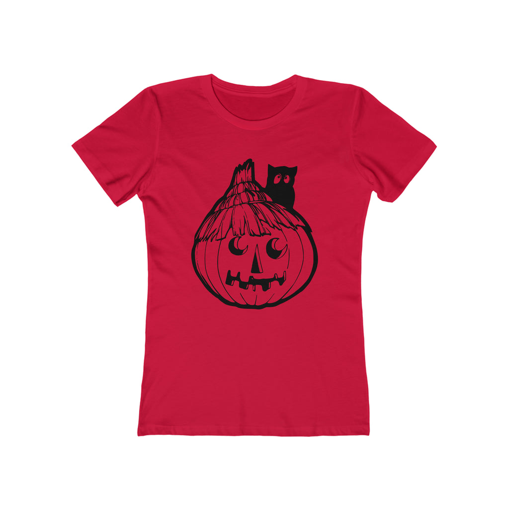 Vintage Halloween Retro Pumpkin Owl Women's T-shirt in 6 Assorted Colors Solid Red