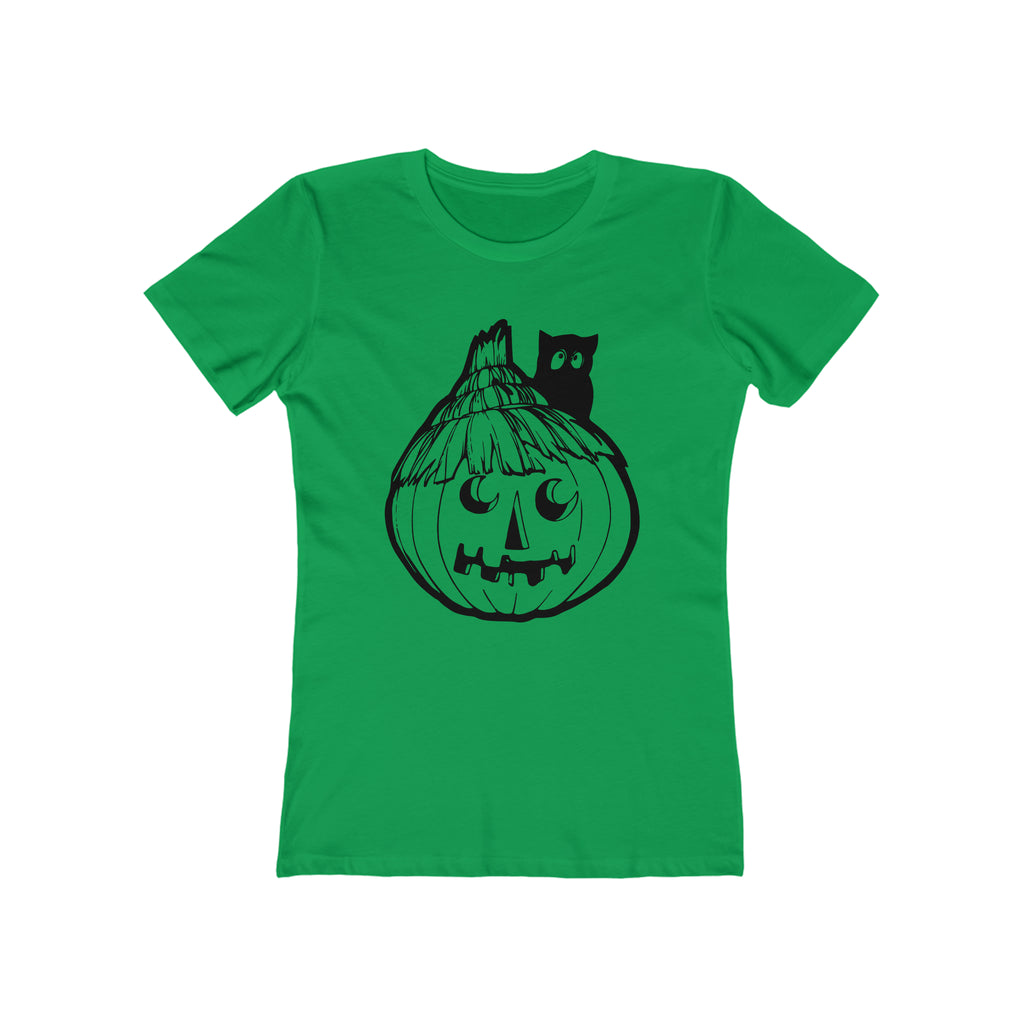 Vintage Halloween Retro Pumpkin Owl Women's T-shirt in 6 Assorted Colors Solid Kelly Green