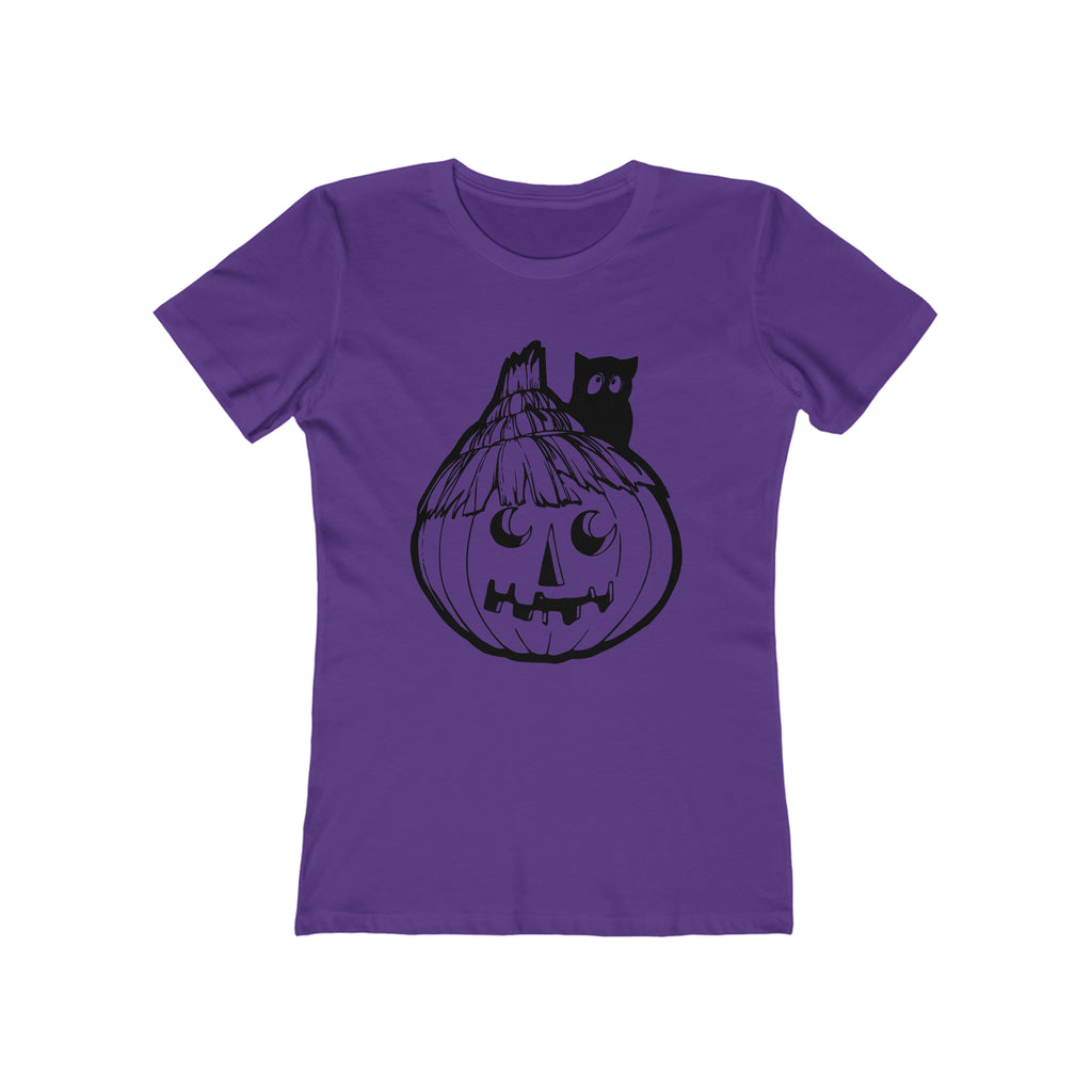 Vintage Halloween Retro Pumpkin Owl Women's T-shirt in 6 Assorted Colors Solid Purple Rush
