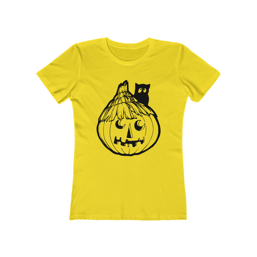Vintage Halloween Retro Pumpkin Owl Women's T-shirt in 6 Assorted Colors Solid Vibrant Yellow