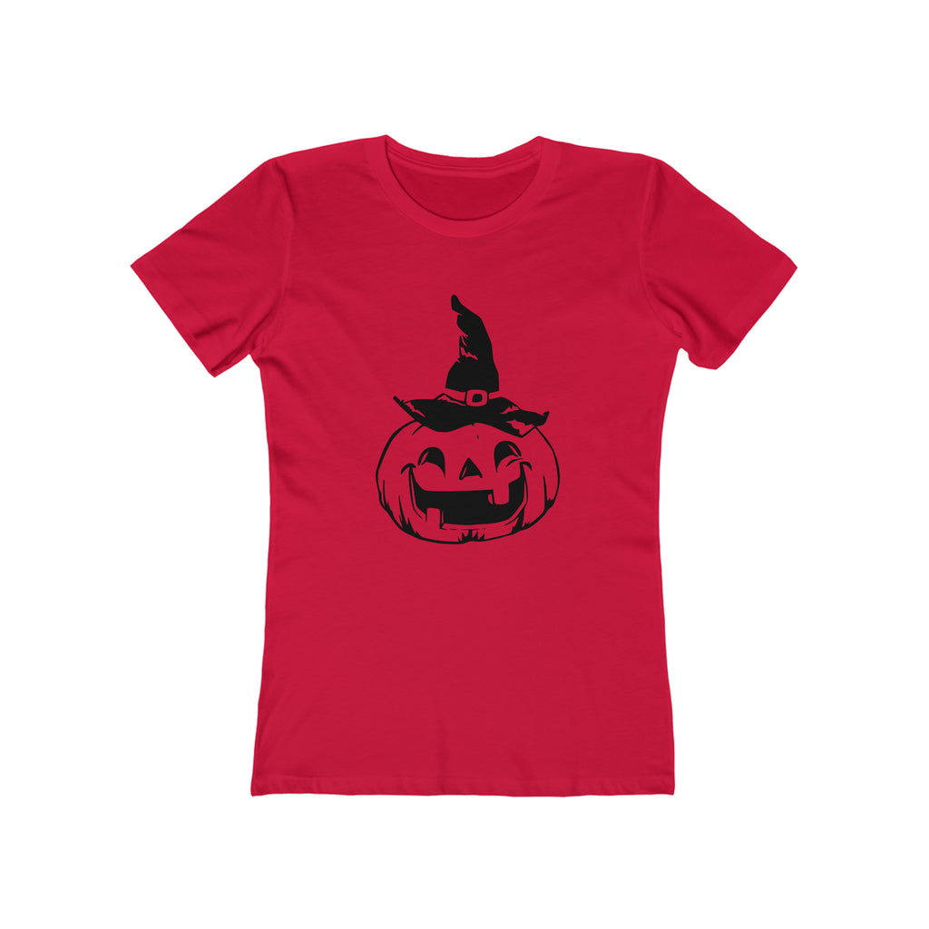 Vintage Halloween Pumpkin Witch Retro Women's T-shirt in 6 Assorted Colors Solid Red