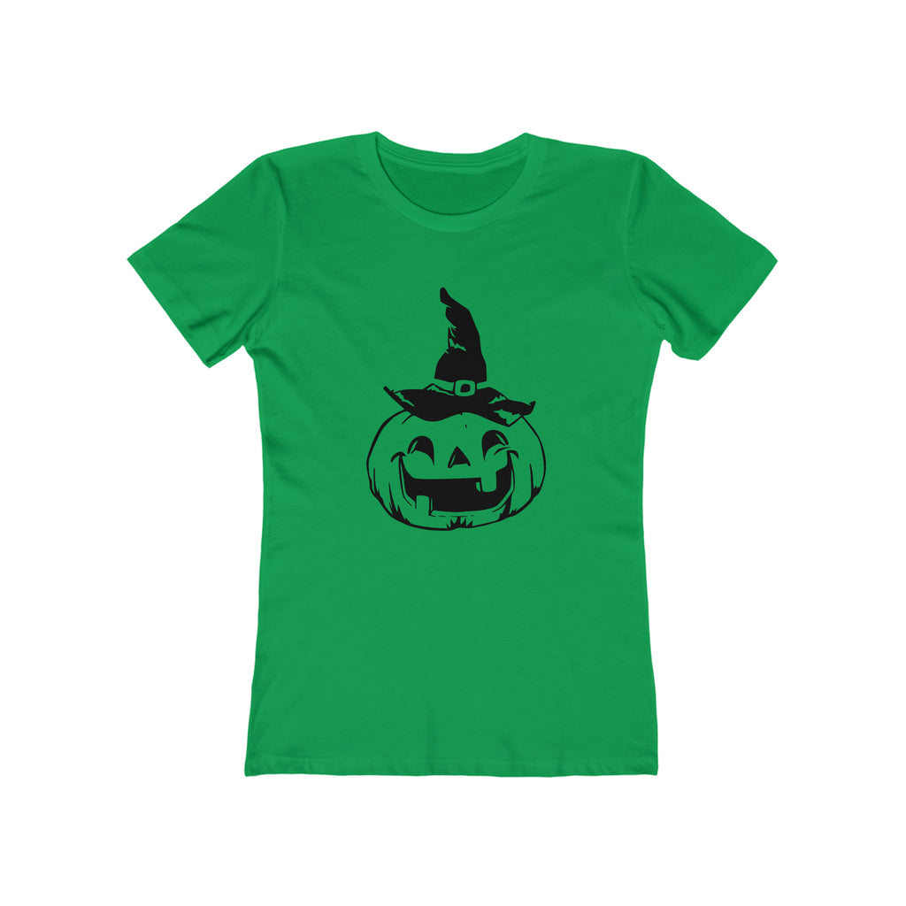 Vintage Halloween Pumpkin Witch Retro Women's T-shirt in 6 Assorted Colors Solid Kelly Green