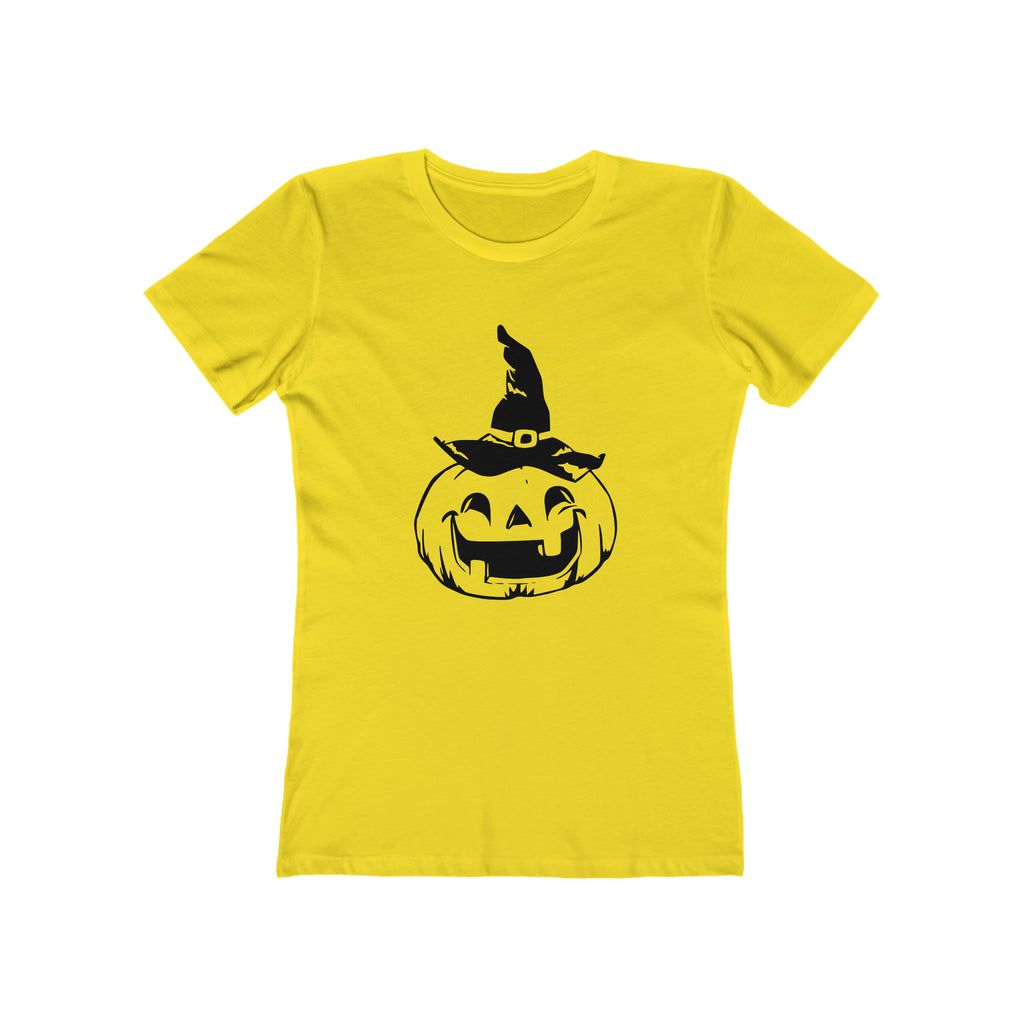 Vintage Halloween Pumpkin Witch Retro Women's T-shirt in 6 Assorted Colors Solid Vibrant Yellow