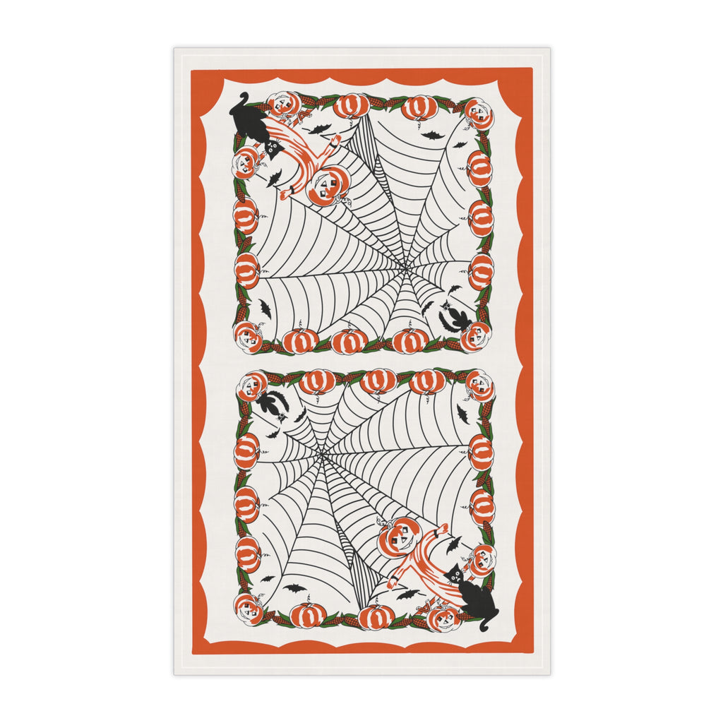 Vintage Halloween Spider Web Pumpkin Patch Kitchen Tea Towel