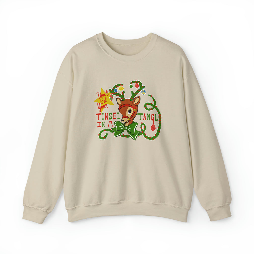 Tinsel Tangle Reindeer Christmas- Women's Unisex Sweatshirt Sand