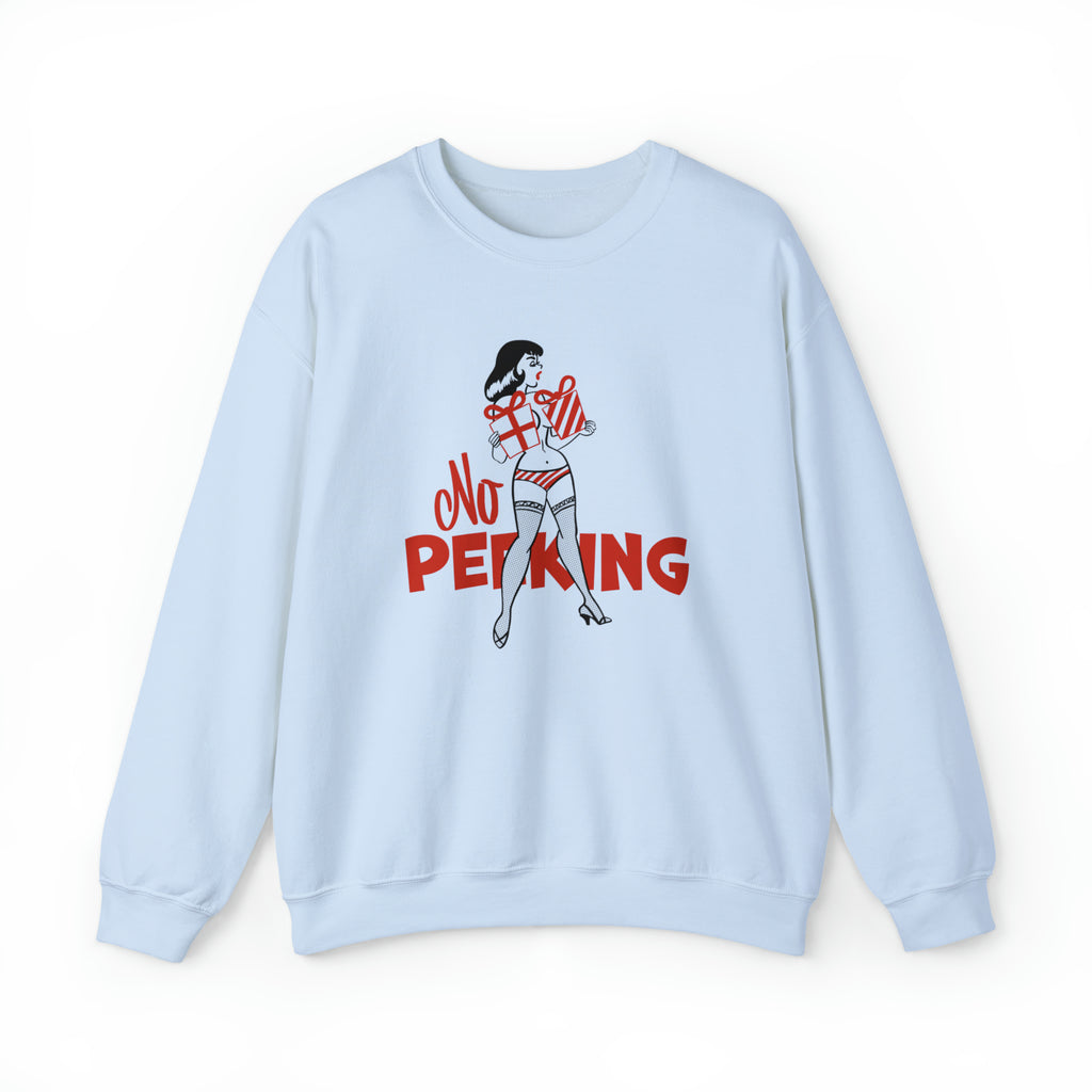 No Peeking - Pinup Christmas Men's Unisex Sweatshirt Light Blue