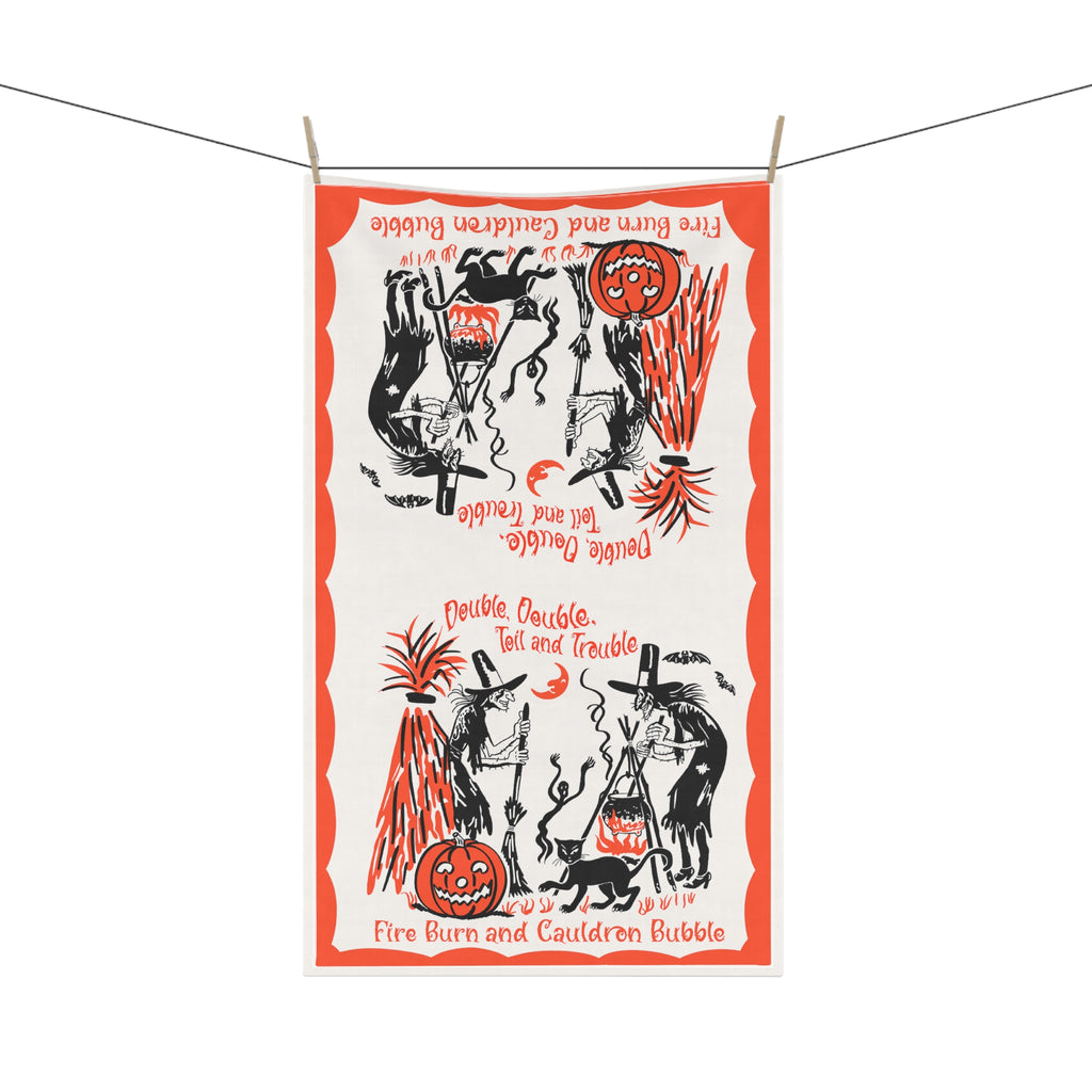 Retro 1950s Halloween Witch's Kitchen Tea Towel Cotton Twill 18" × 30"