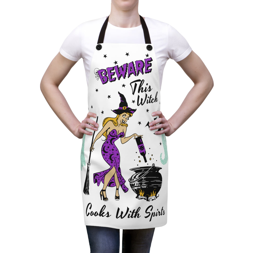 This Witch Cooks With Spirits Halloween Kitchen Apron One Size