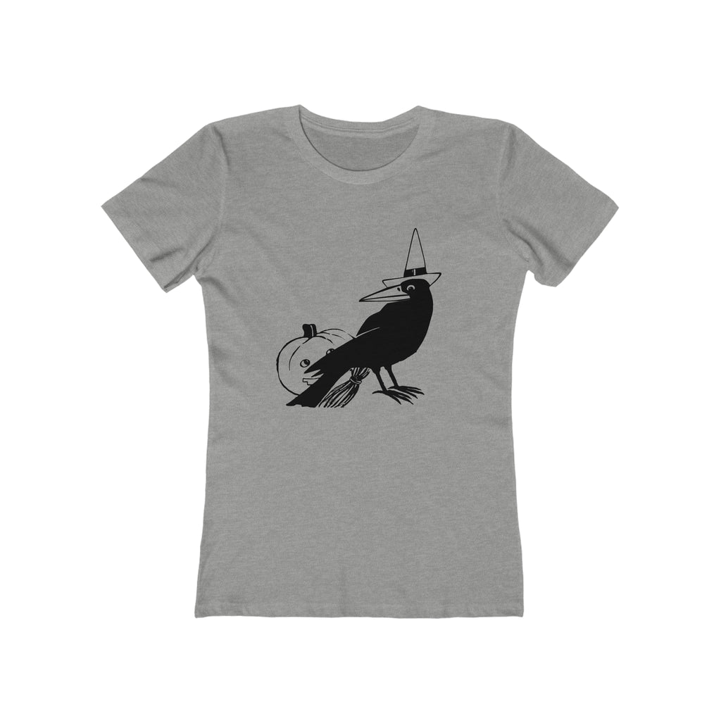 Vintage Halloween 1950s Black Crow Retro Women's T-shirt in 6 Assorted Colors Heather Grey