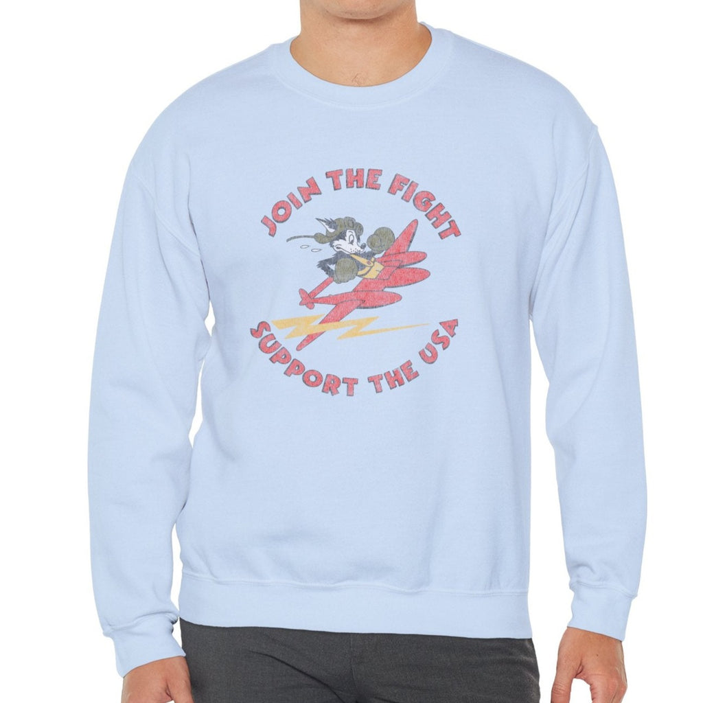 Support The USA Vintage Military Logo Men's Unisex Sweatshirt - Assorted Colors Light Blue
