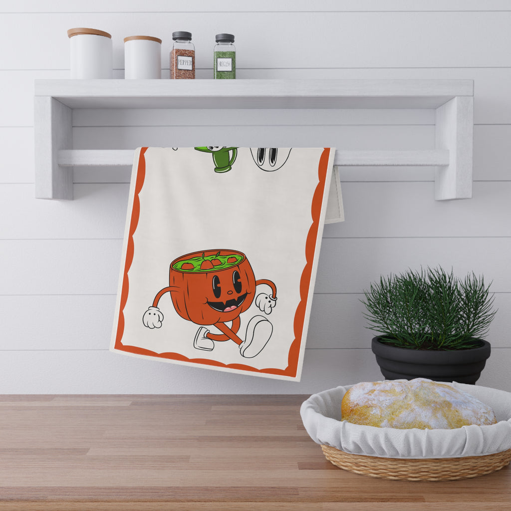 Retro Halloween Characters Kitchen Tea Towel