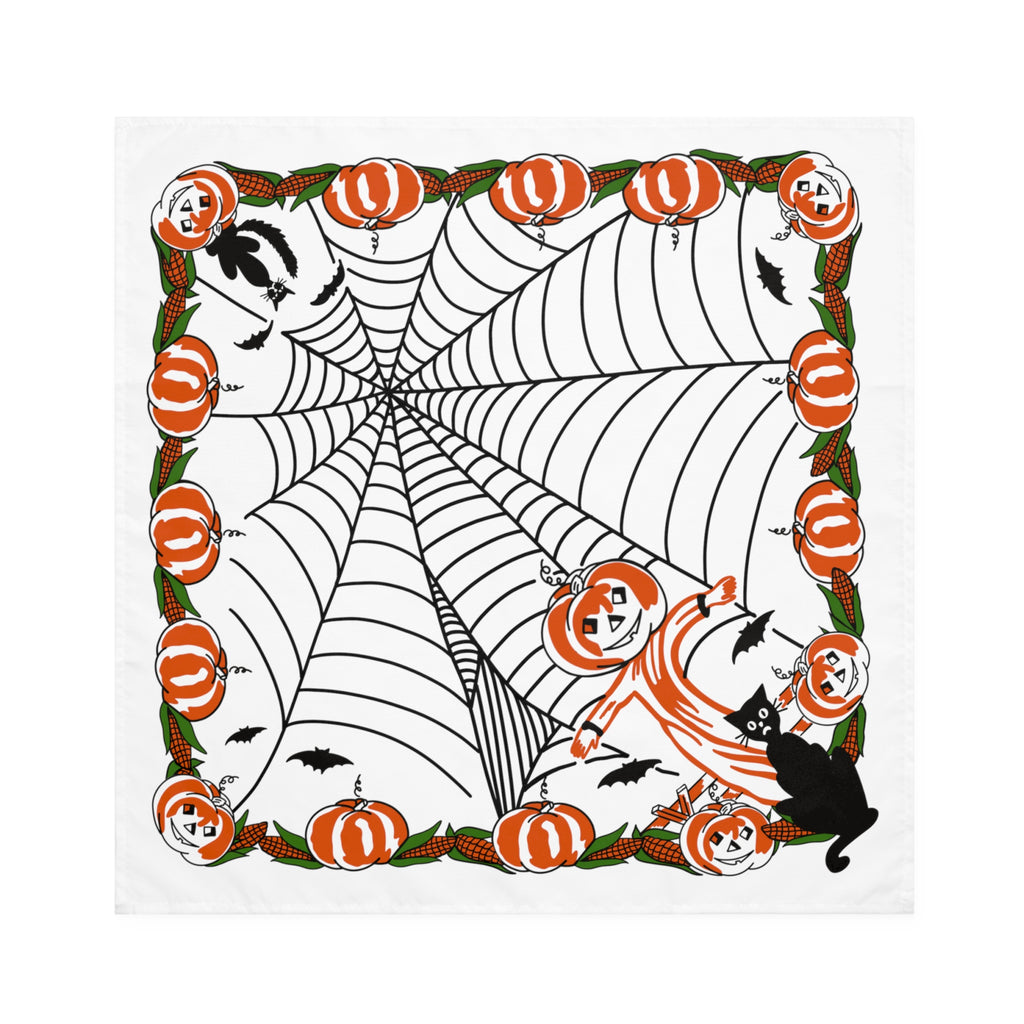 Vintage Halloween Spider Web Pumpkin Patch Fabric Napkins - Set of 4 4-piece set White 19" × 19"