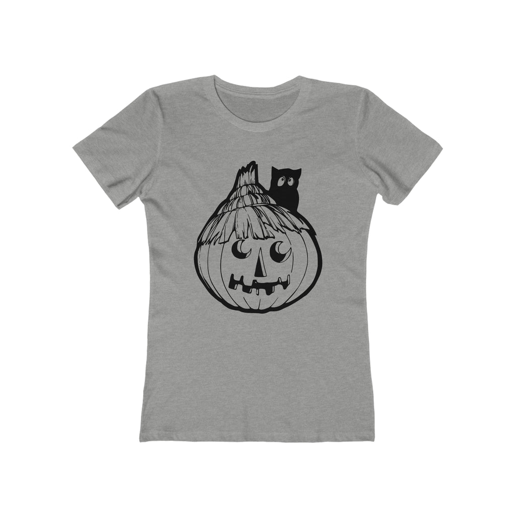 Vintage Halloween Retro Pumpkin Owl Women's T-shirt in 6 Assorted Colors Heather Grey