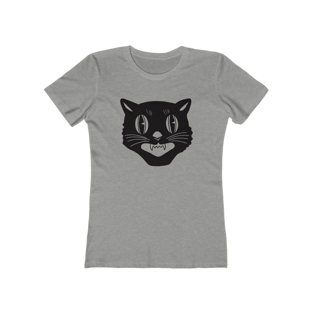 Vintage Halloween Black Cat Retro Women's T-shirt in 6 Assorted Colors Heather Grey