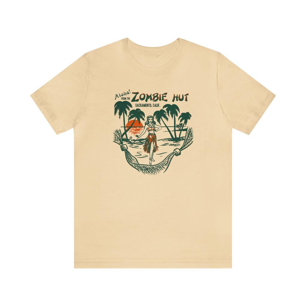 The Zombie Hut Tiki Souvenir Uni-Sex Premium Cotton Men's T-shirt Soft Cream