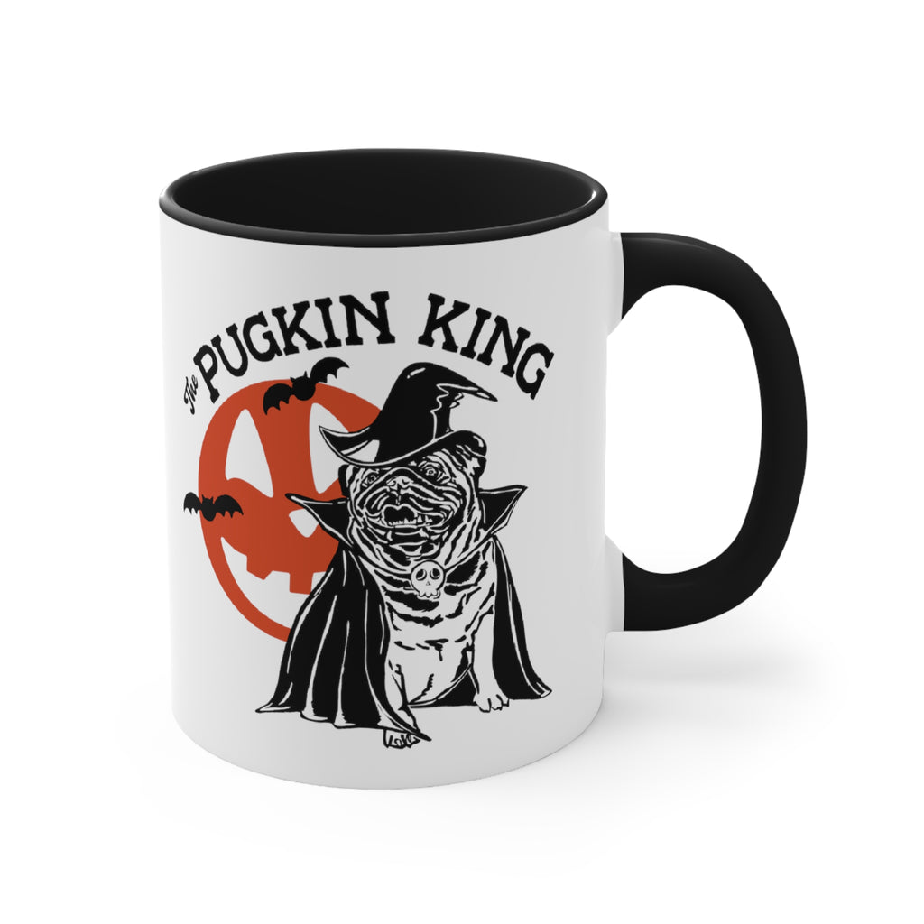 Pugkin King Latte Halloween Black Accent White Ceramic Coffee Mug, 11oz.
