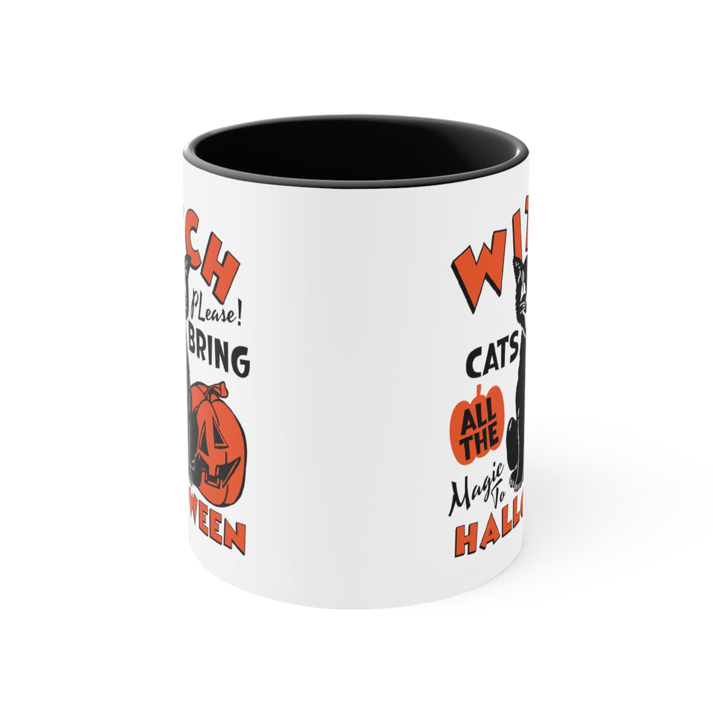 Retro Black Cat Halloween Black Accent Ceramic Coffee Mug, 11oz.